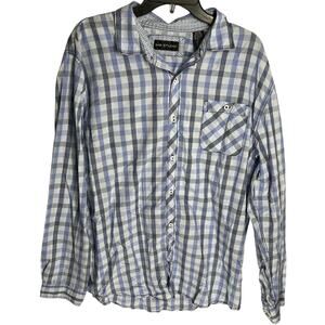 MB STUDIO Shirt Mens XL Blue Plaid Button Up Long Sleeve Preppy Business Casual